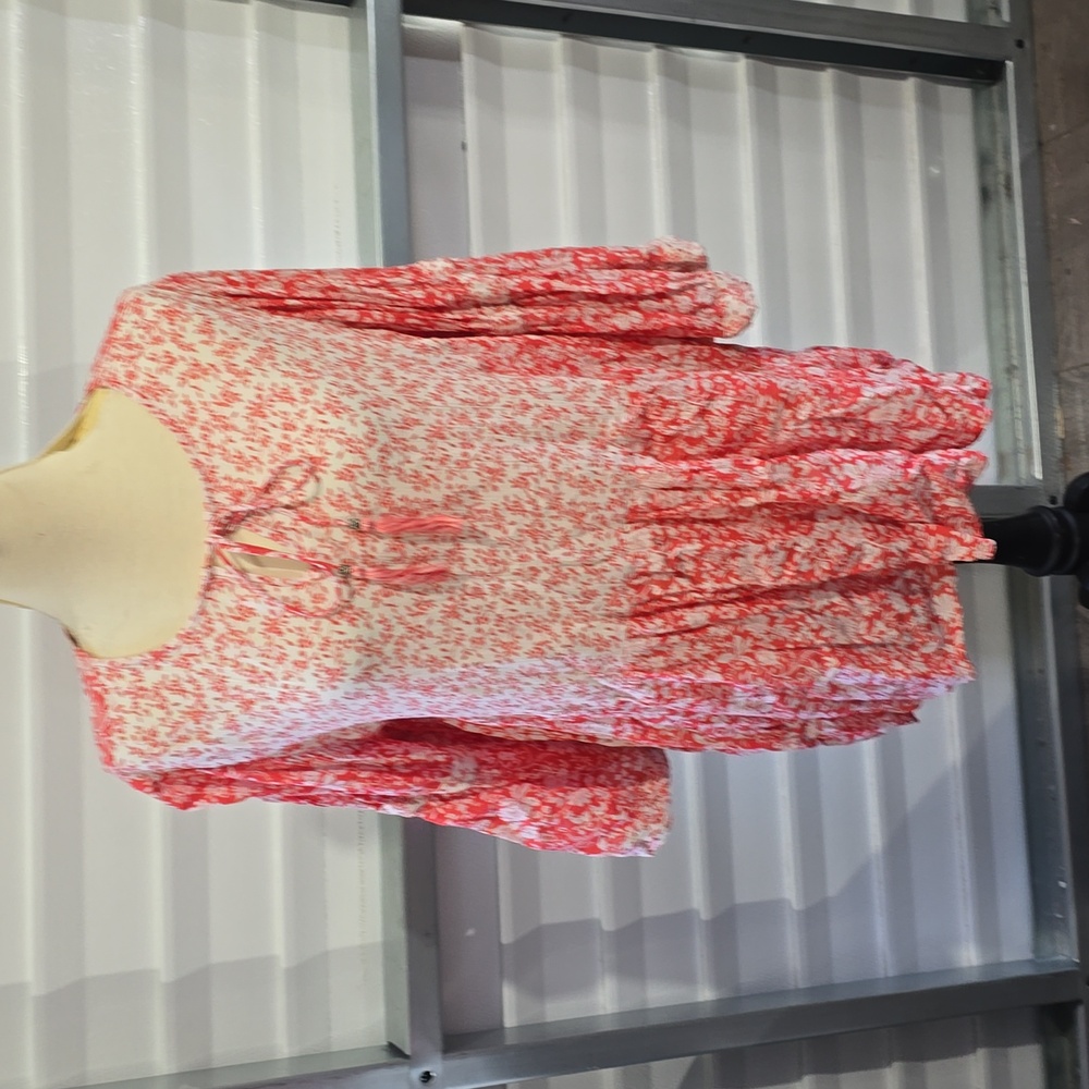 Woman Within Pink White Floral Print Tunic Blouse Top Size Medium 14/16